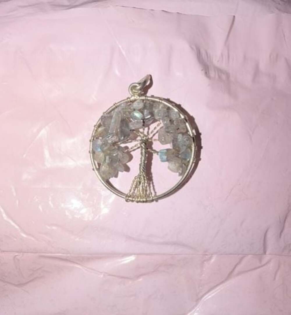 Wire Wrapped Tree of Life Pendant with Labradorite Gemstone Chips